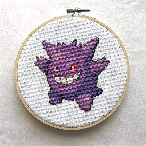 Gengar Completed Cross Stitch In Hoop Pokemon Etsy