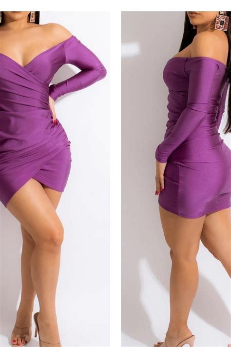 Joy Off Shoulder Mini Dress Purple Shopperboard