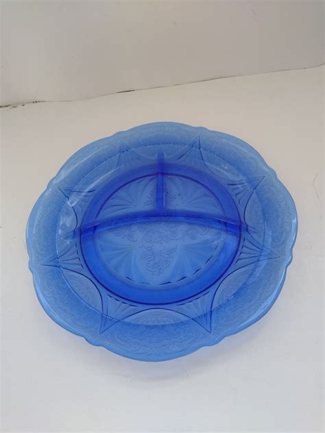 Cobalt Blue Depression Glass Royal Lace Grill Plate 9 75 Etsy