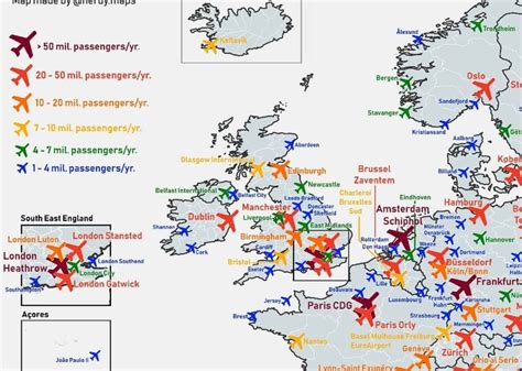 Map Of All Major Airports of Europe With Over 1 Million Yearly Passengers