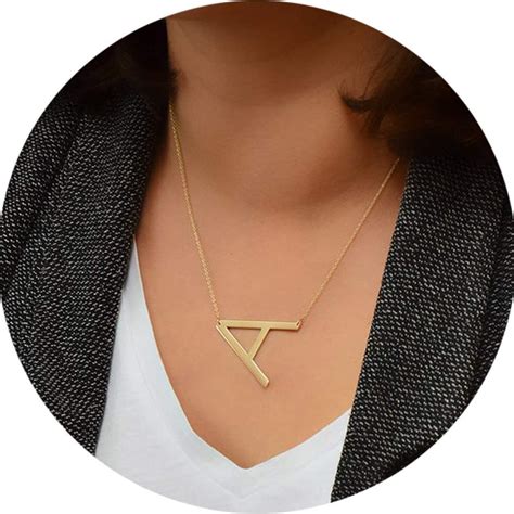 Sideways Large Initial Necklace For Women K Gold Plated Letter