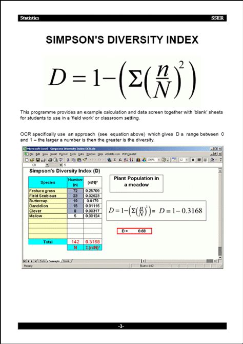 Species Diversity Index – Spreadsheet (OCR) | SSER Ltd. Shop