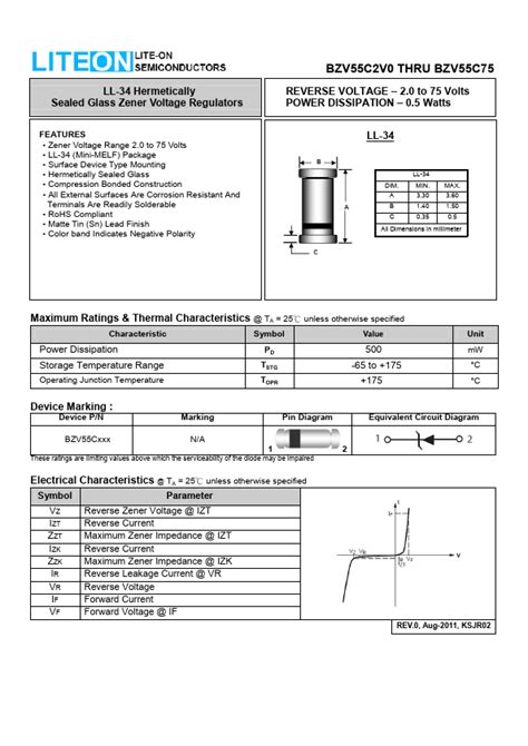 Bzv C Datasheet Pdf Zener Voltage Regulators