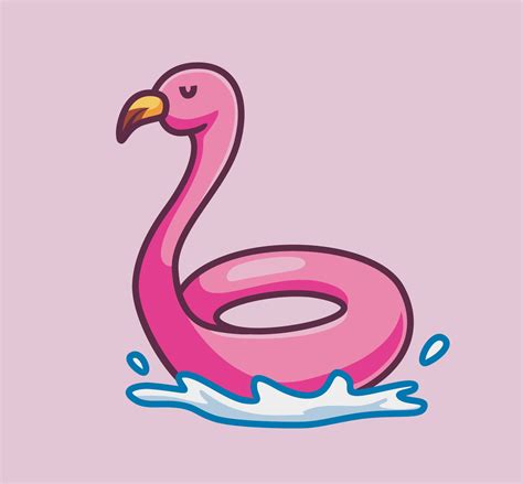 Cute Flamingo Lifebuoy Pink On Water Isolated Cartoon Object