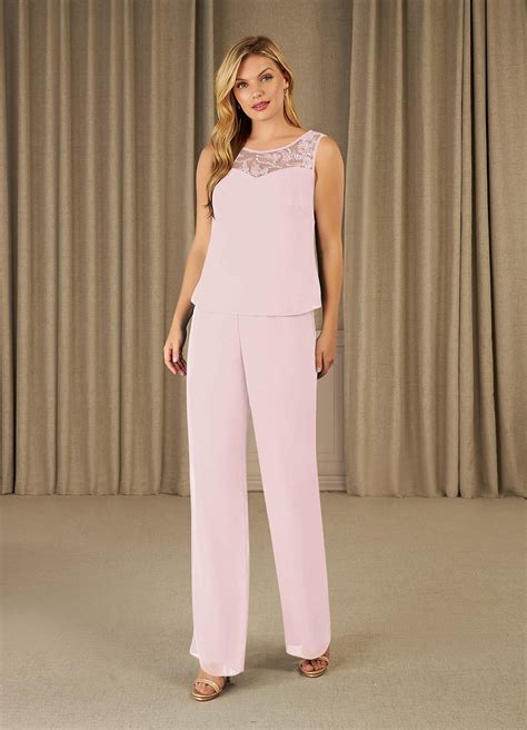 Azazie Maura Blushing Pink Jumpsuit Pantsuit Sequins Chiffon Dress Azazie