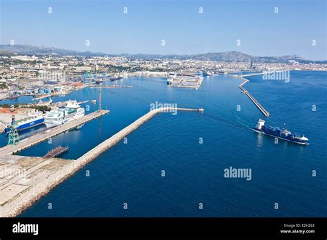 Aerial View Container Ship Leaving City Hi Res Stock Photography And