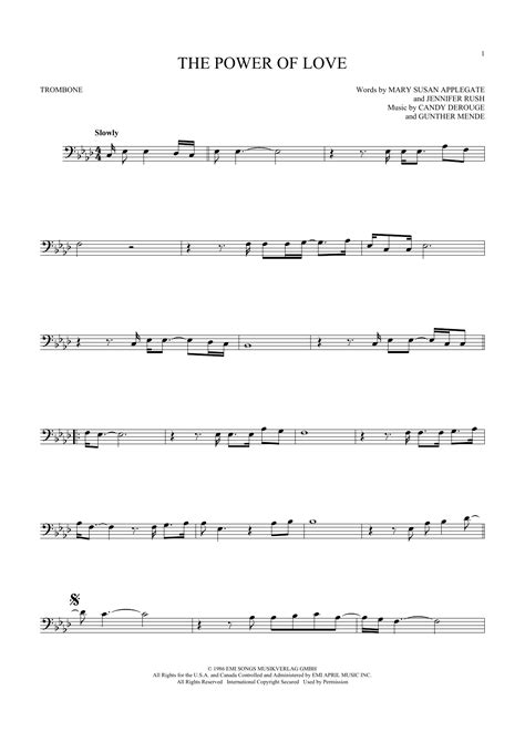 The Power Of Love By Air Supply Sheet Music For Trombone Solo At Sheet