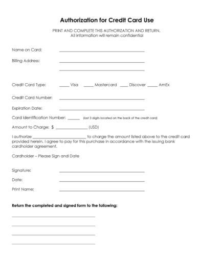 Credit Card Authorization Form PDF Printable