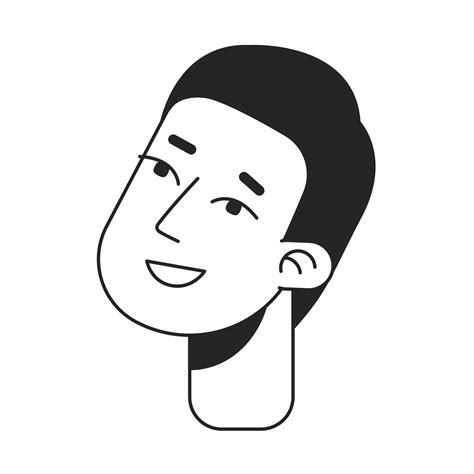 Happy man with happy curious face monochrome flat linear character head ...