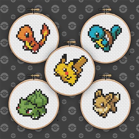 Pokemon Starter Sprites Mini Cross Stitch Patterns Nintendo Etsy