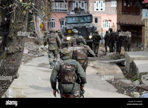 Kulgam India 14th Nov 2017 One Kashmiri Rebel And Indian Soldier