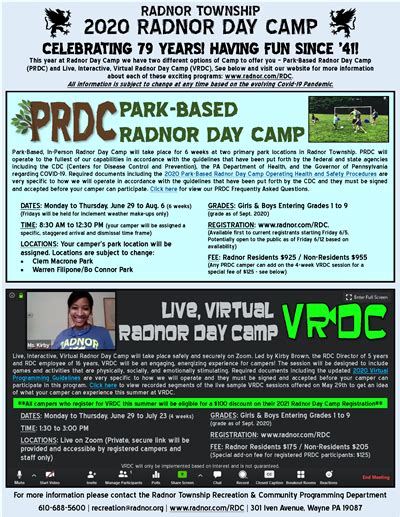 Radnor Township Parks And Recreation Updated Radnor Day Camp