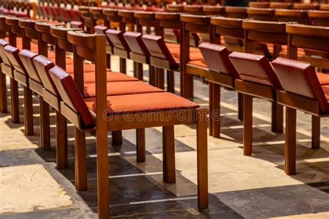 Chairs with Kneelers in a Church, Ready for the Congregation Stock ...