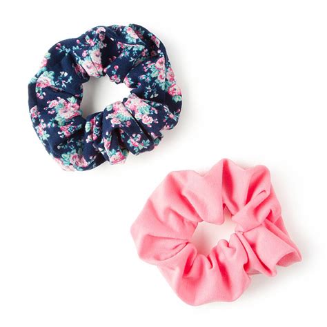 Pink And Floral Print Scrunchies Set Of 2 Scrunchie Hairstyles