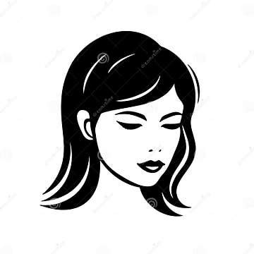 Girl Face Illustration, Woman Face Logo on White Background, Vector ...