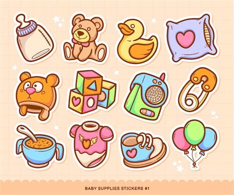 Free Vector | Baby Supplies Stickers Doodle Color Vector Collection