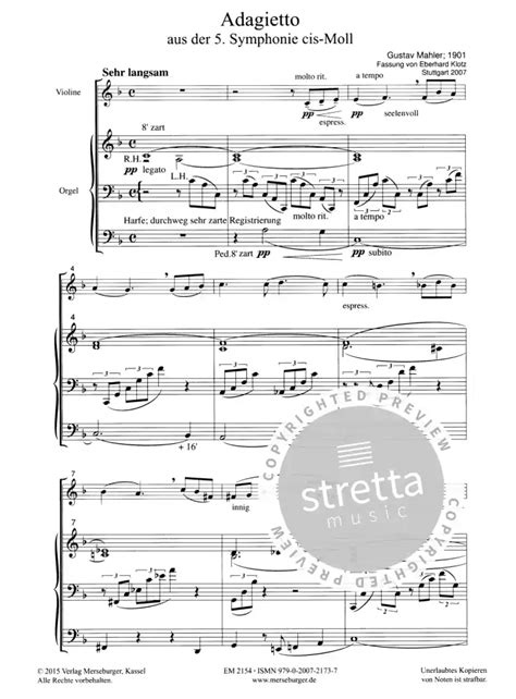 Adagietto Aus Der Symphonie Von Gustav Mahler Im Stretta Noten