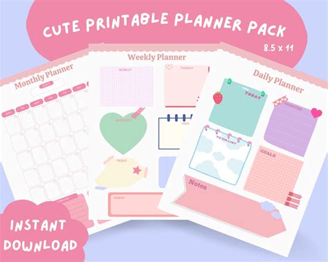 Cute Printable Planner Bundle Cute Printable Monthly Planner Digital