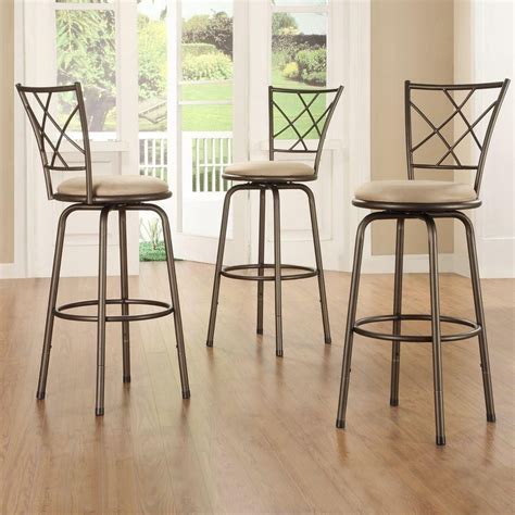 Adjustable Height Brown Swivel Cushioned Bar Stool Set Of 3