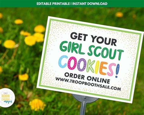 Girl Scout Cookie Lawn Sign Editable And Printable File Etsy