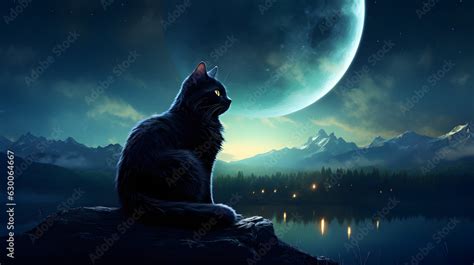 Cinematic black cat with a crescent moon scene hd desktop wallpaper, ai ...