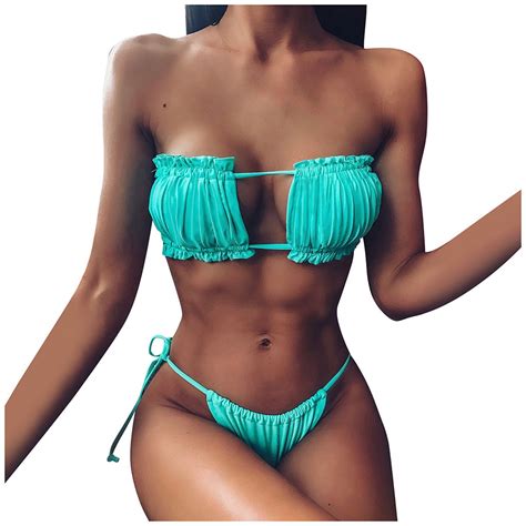 RQYYD Reduced Women S Sexy Tie Side Bandeau Bikini Set High Cut