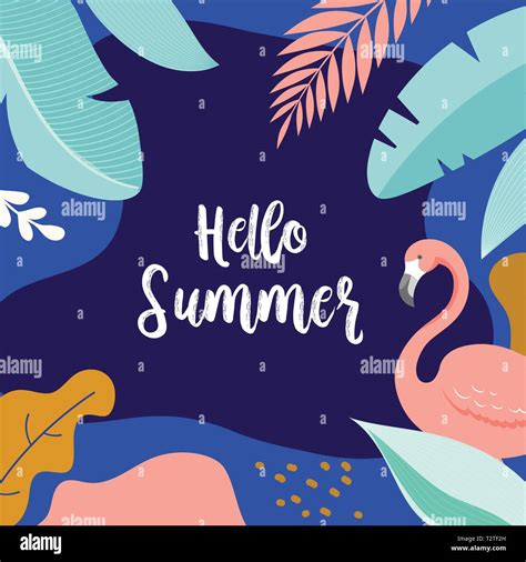 Hola Verano Vector Dise O De Pancarta Con Flamingo Y Hojas Tropicales