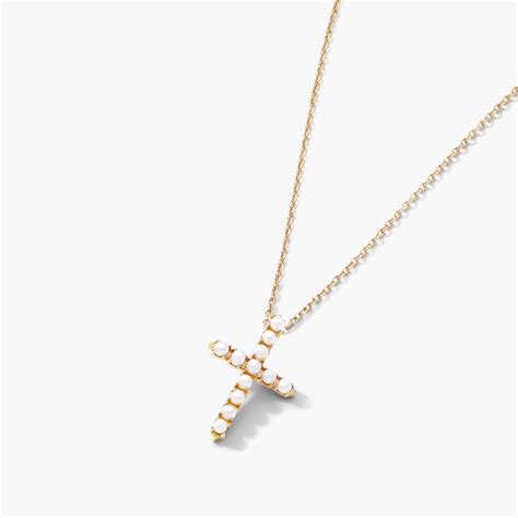 K Yellow Gold Freshwater Cultured Seed Pearl Cross Necklace