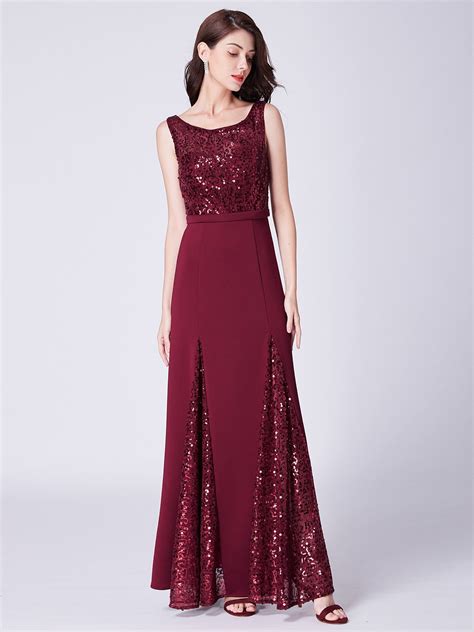 Long Sequin And Chiffon Evening Dress With Round Neckline Sequin Bridesmaid Dress Long