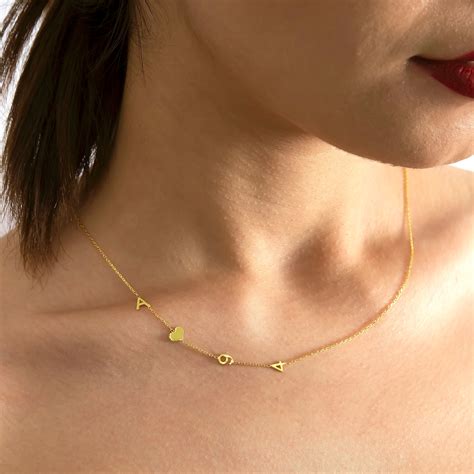 14k Solid Gold Sideways Initial Necklace Mothers Day Etsy