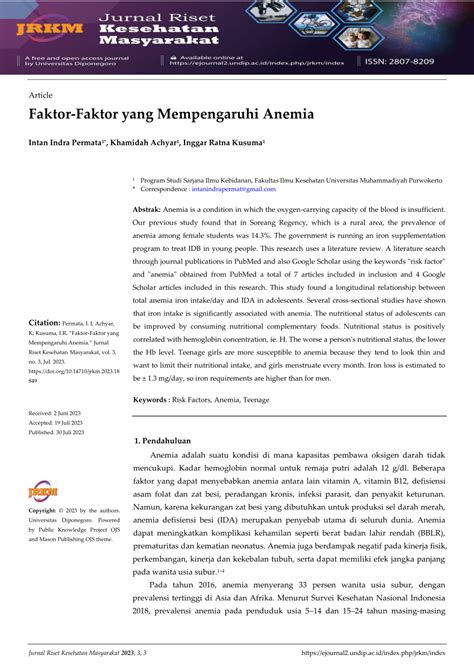 Pdf Faktor Faktor Yang Mempengaruhi Anemia