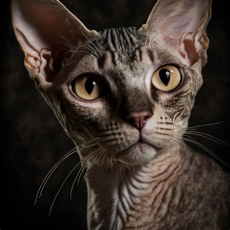 Foto de estúdio um lindo retrato de gato Devon Rex a