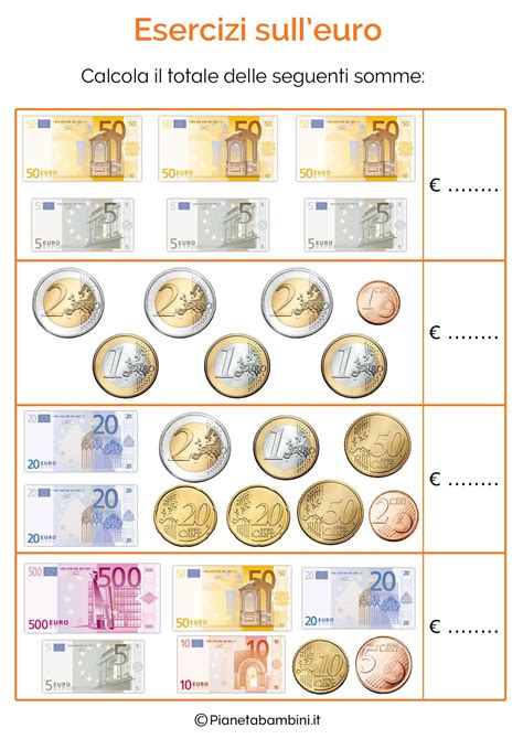 Schede Didattiche Con Tabelle Su Tutte Le Monete E Banconote Dell Euro