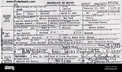 Shemp Howard death certificate Stock Photo - Alamy