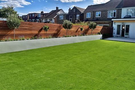 Render Raised Bed Walls Porcelain Paving Artificial Grass Modern Simple