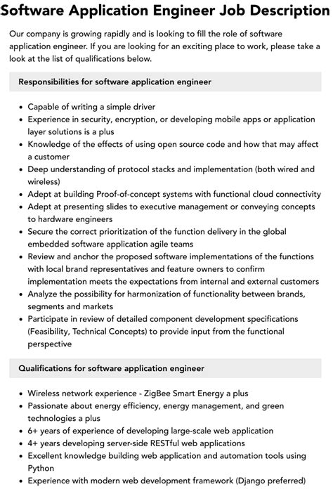 Software Application Engineer Job Description Velvet Jobs