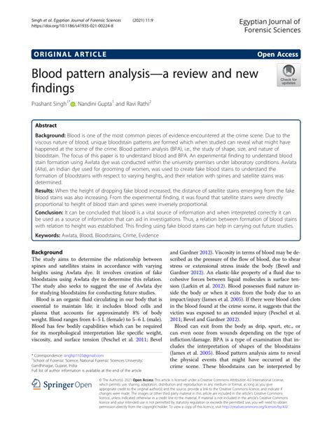 (PDF) Blood pattern analysis—a review and new findings