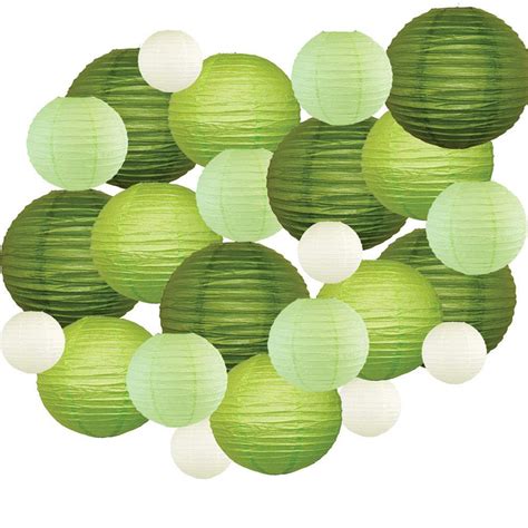 MioParty™: Decorative Round Light Green Paper Lanterns 24pcs Assorted Sizes and Colors