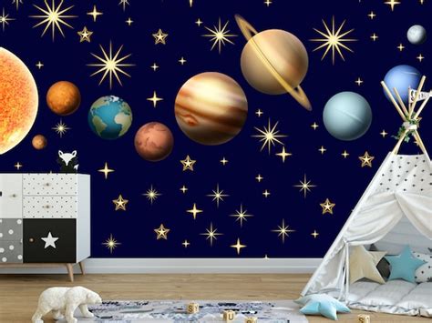 Solar System Wallpaper Kids Space Large Wall Mural Nursery | Etsy Canada