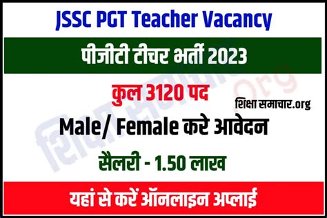 Jssc Pgt Teacher Recruitment 2023 झारखण्ड पीजीटी टीचर भर्ती के 3120