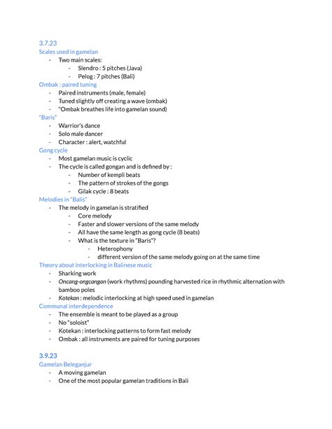 Mus Week Lecture Notes Scales Used In Gamelan Two Main