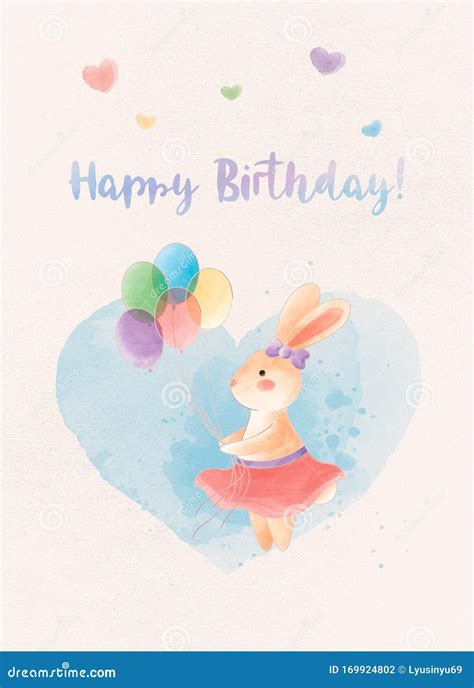 Lapin De Joyeux Anniversaire De Cartes De Voeux Avec Des Ballons