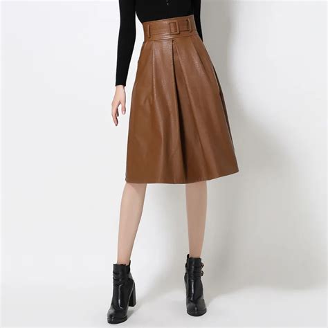 2016 Winter Autumn Women Pu Leather Thick Pleated Skirt Slim Skirt High Waist Skirts Vintage