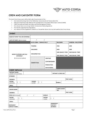 Fillable Online Auto Corsa Crew And Car Entry Form Eden Cams Approved