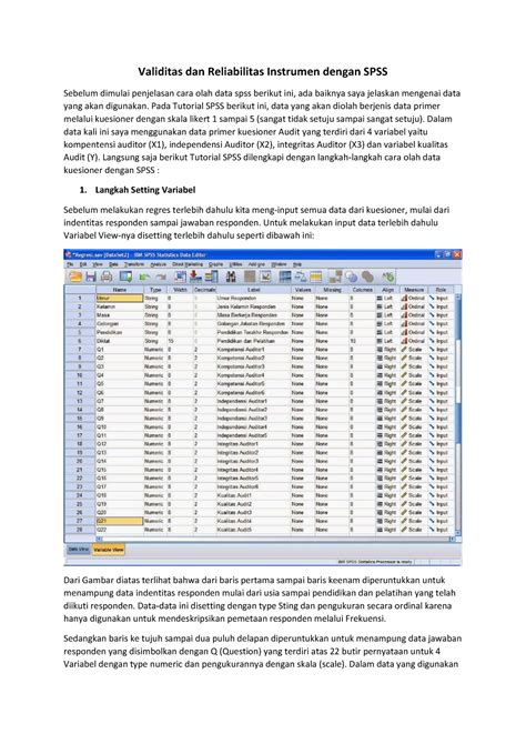 Validitas Dan Reliabilitas Instrumen Dengan Spss Pada Tutorial Spss