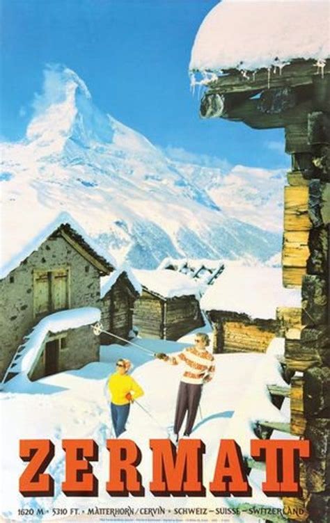 Vintage Zermatt Swiss Skiing Winter Sports Tourism Poster A Etsy Uk