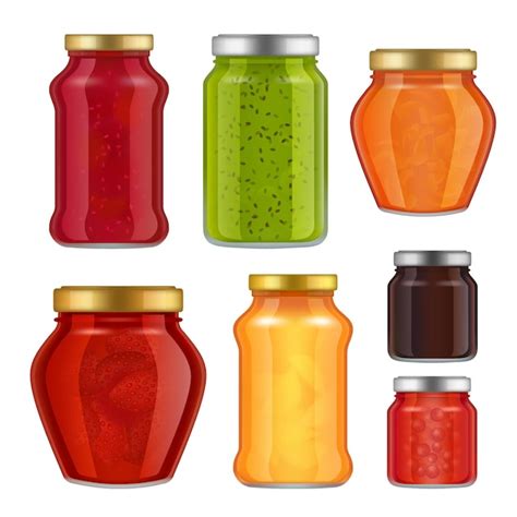 Premium Vector Vector Realistic Fruit Jam Jar Icon Set