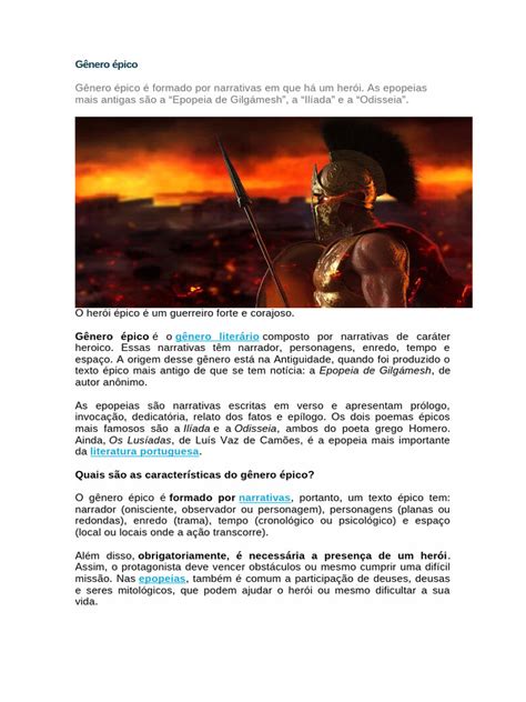 O Que Quer Dizer Épico - Resumo Sobre o Gênero Épico | PDF | Poesia épica | Ilíada