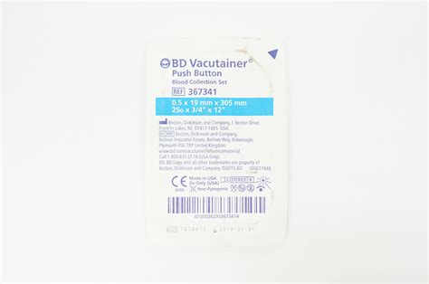 Bd 367341 Vacutainer Push Button Blood Collection Set 25g X 34 Inch X