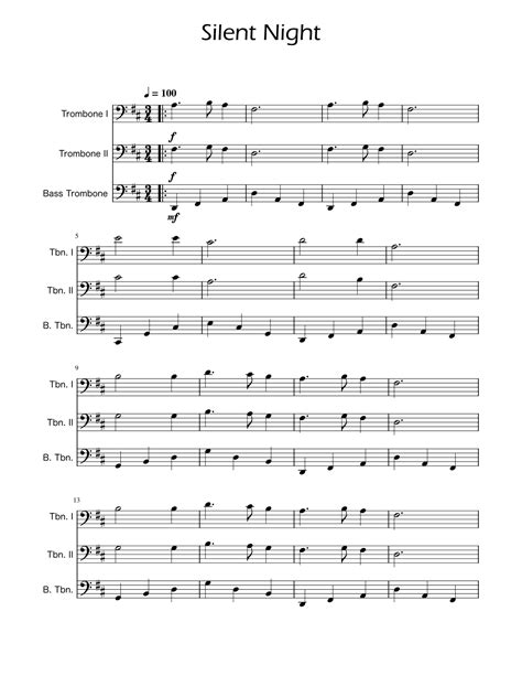 Silent Night Trombone Trio Arr Ygor Nunes Sheet Music Franz